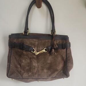 Coach Brown Suede Shoulder Bag with Gold Accents